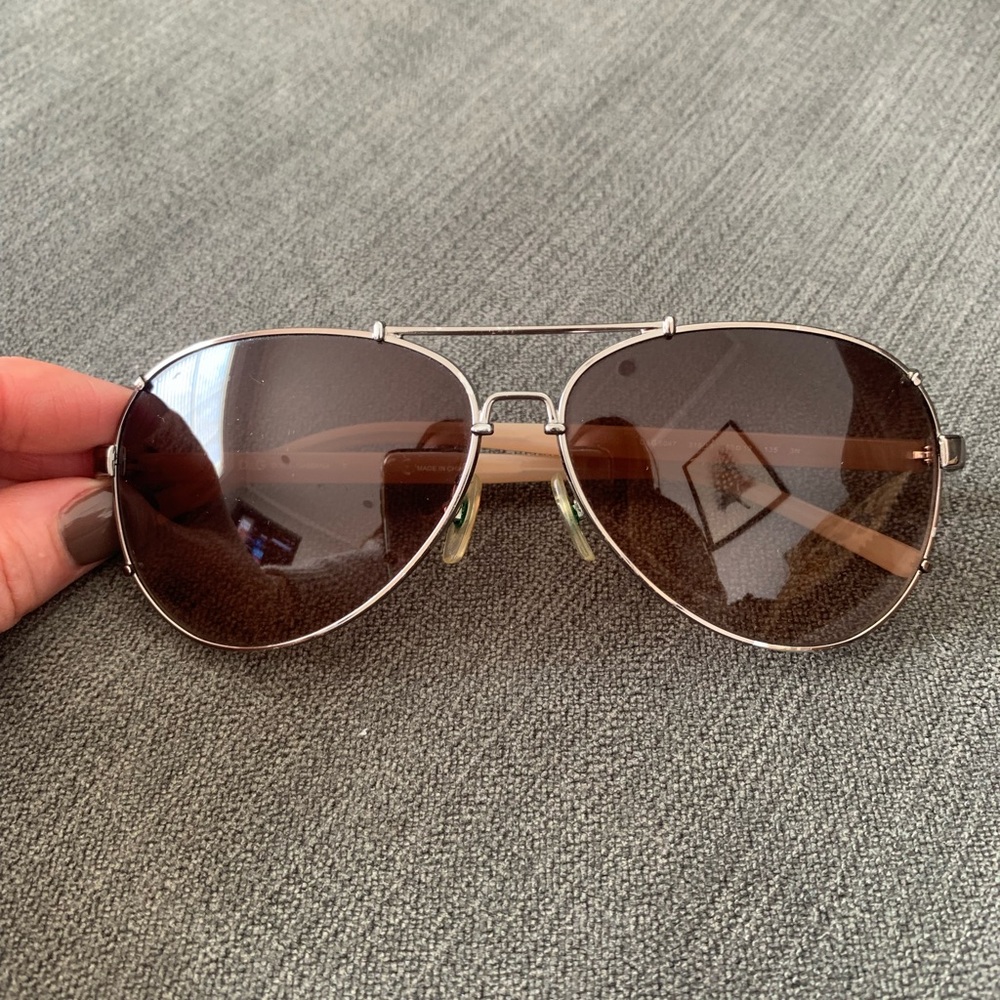 Dolce & Gabbana D&G aviator style sunglasses silver frame brown lenses w/ case